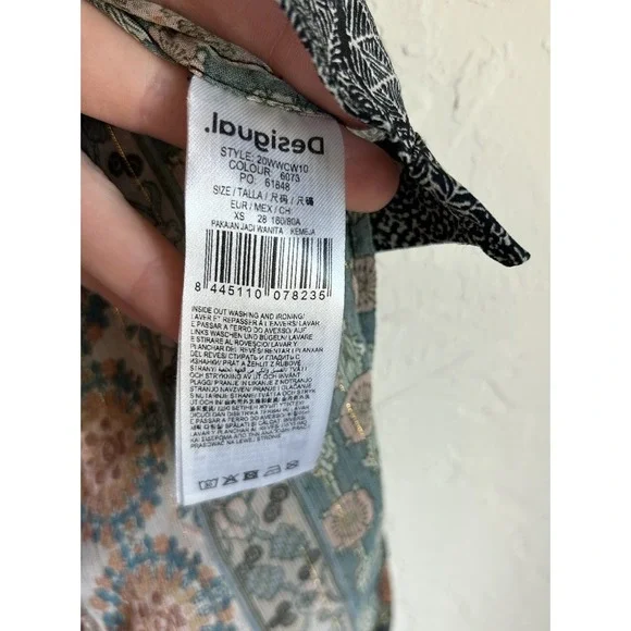Desigual Mixed Print Boho Button Up Top XS Semi Sheer Patchwork Bohemian Luxury - Picture 6 of 7